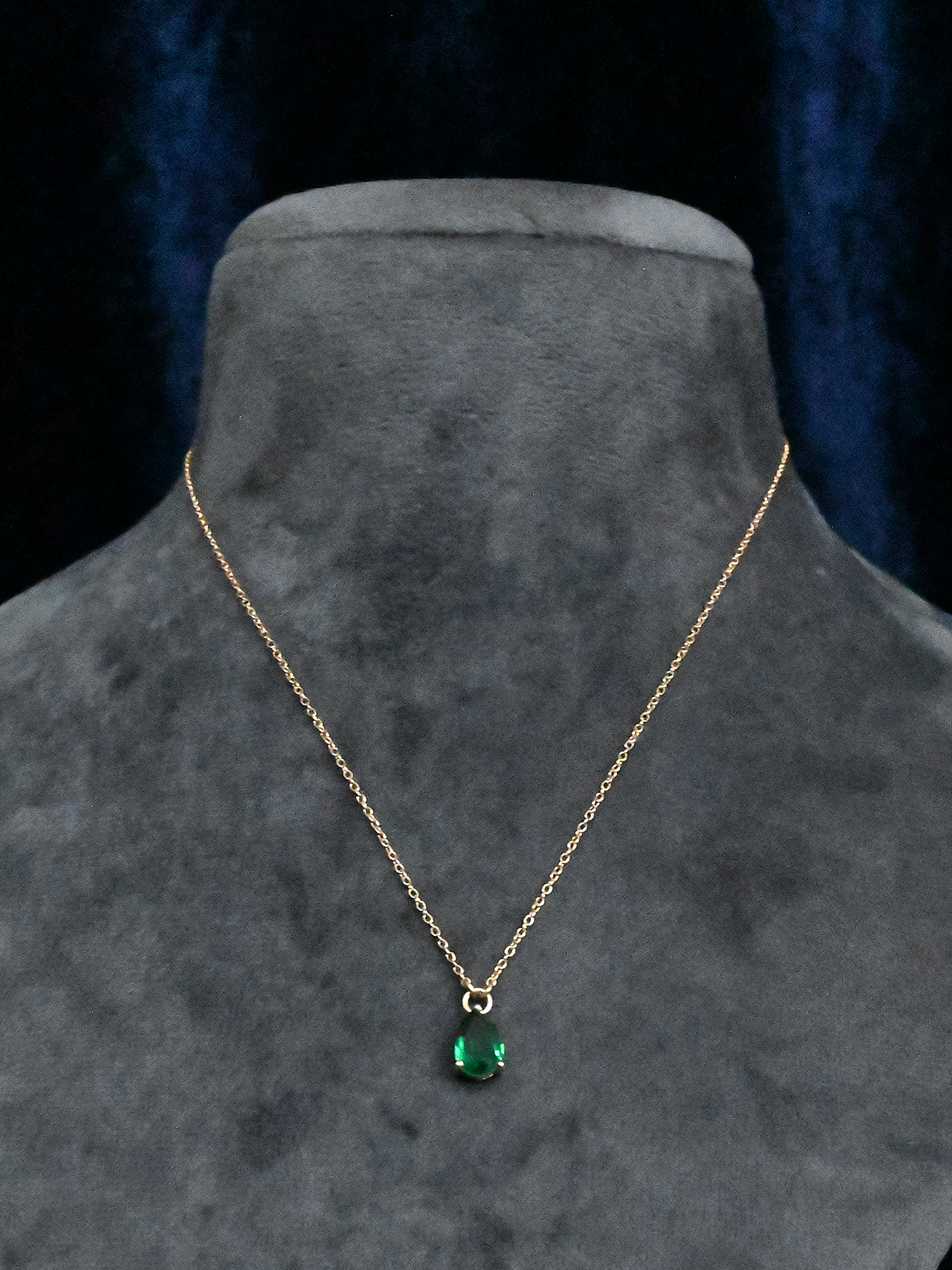 Classic Tear Drop Emerald and Gold Plated Sterling Silver Necklace
