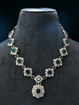 Traditional Emerald Cab and Kundan Polki Gold Plated Sterling Silver Necklace Set