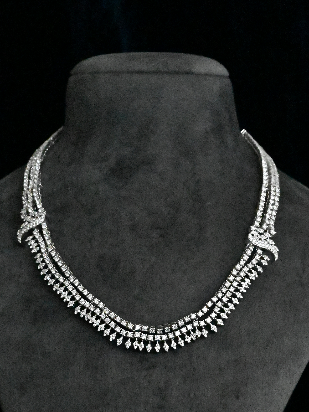 Floral Designer Three Line Sterling Silver Necklace