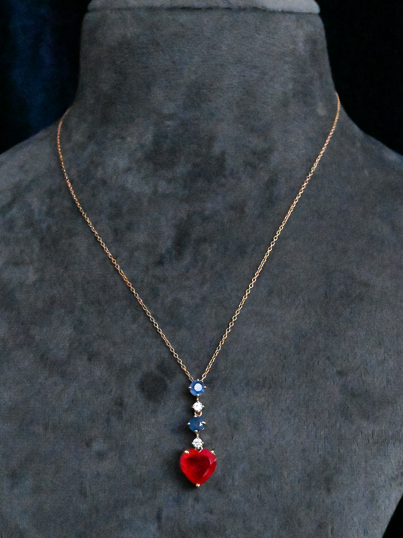 Ruby Heart and Sapphire Gold Plated Sterling Silver Necklace
