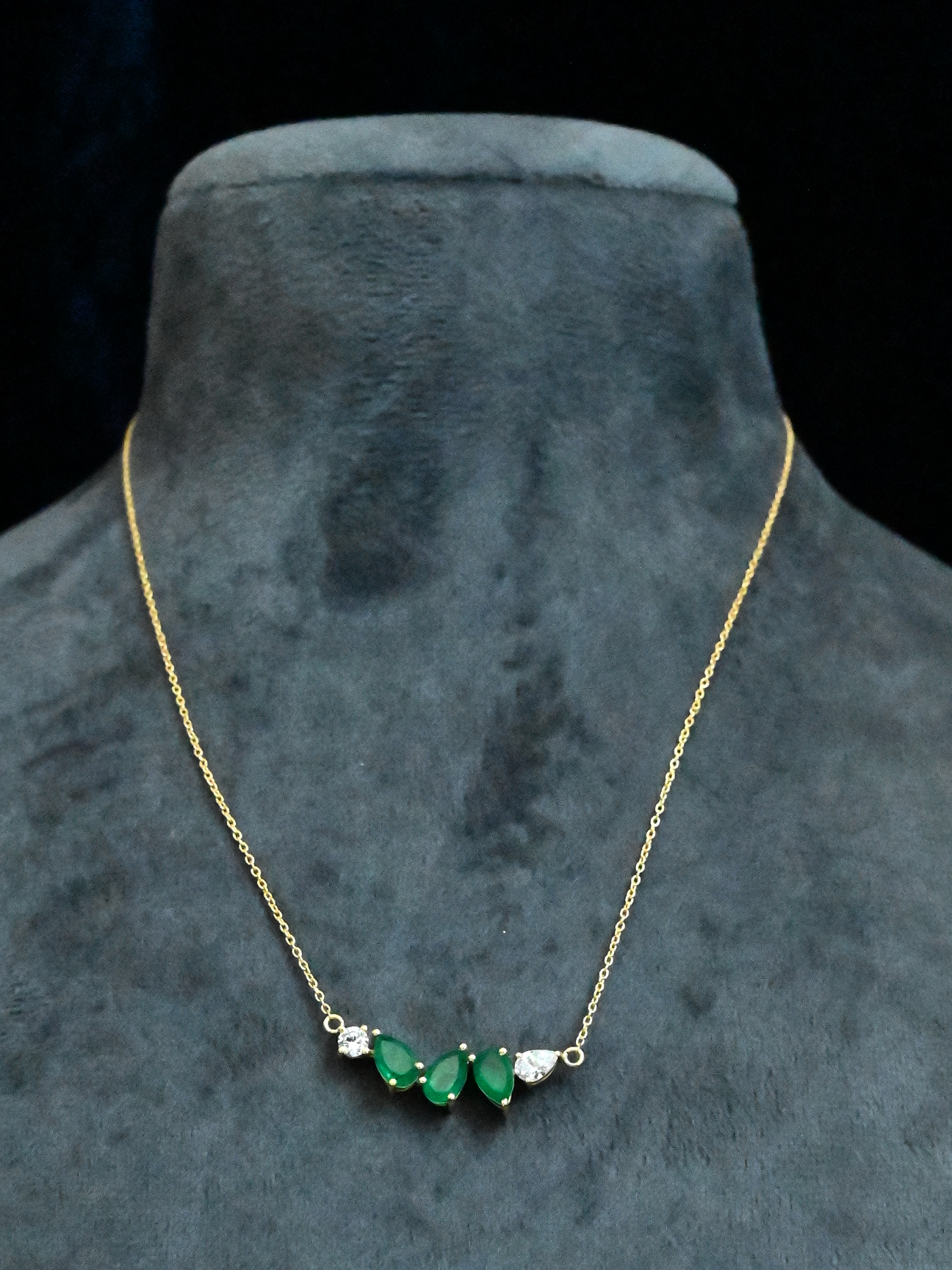 Emerald Tear Drop Gold Plated Sterling Silver Necklace