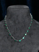 Single Line Emerald Studded Sterling Silver Link Necklace