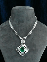 Light Weighted Floral Designer Emerald Sterling Silver Necklace