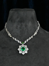 Floral Designer Emerald and Pearl Sterling Silver Necklace