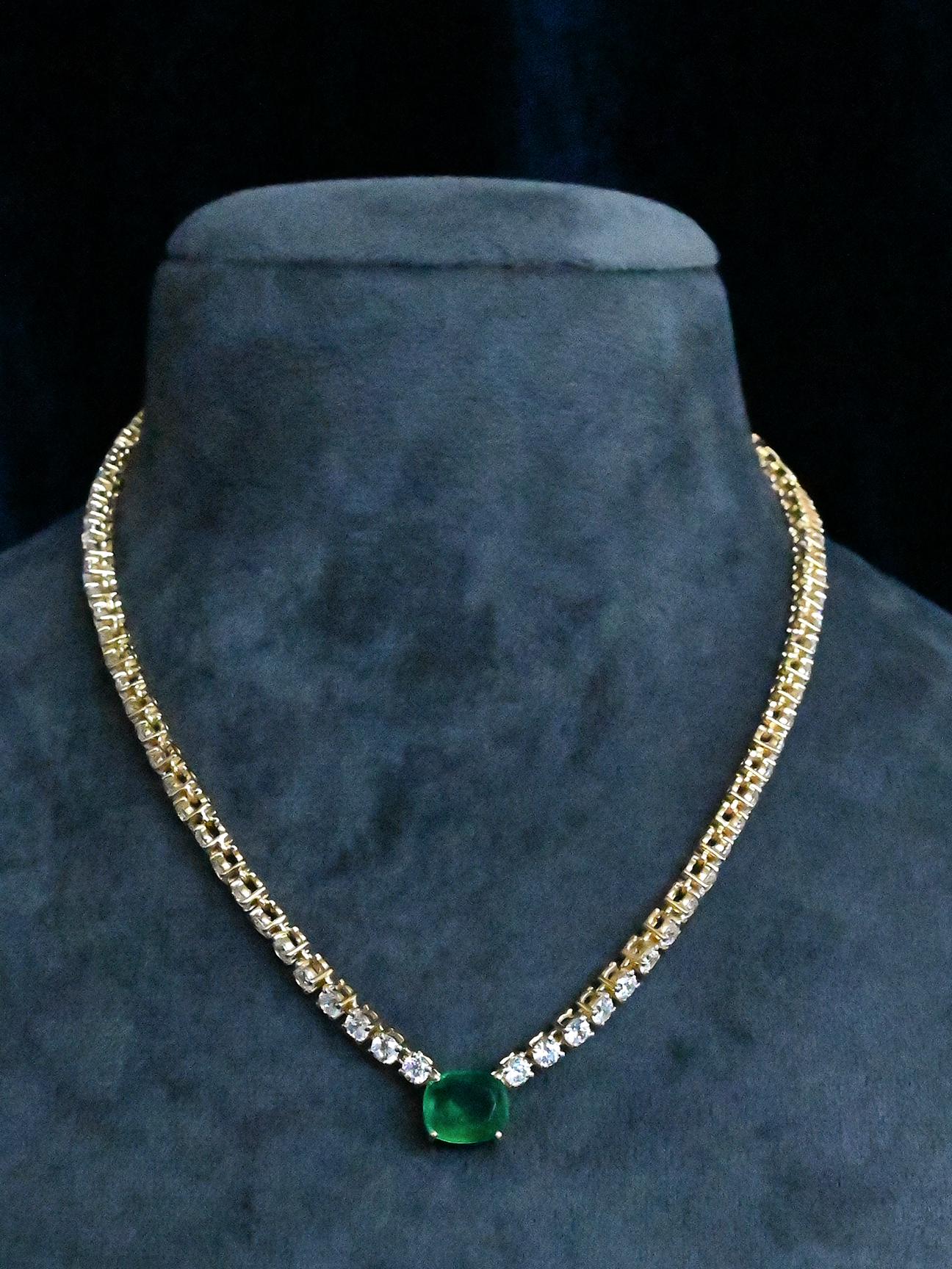 Classic Emerald and Diamond Gold Plated Sterling Silver Necklace