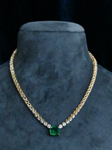 Classic Emerald and Diamond Gold Plated Sterling Silver Necklace
