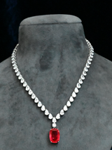 Classic Ruby and Diamond Gold Plated Sterling Silver Necklace