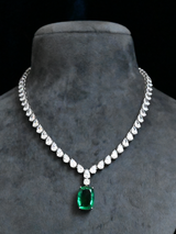Classic Emerald and Diamond Gold Plated Sterling Silver Necklace