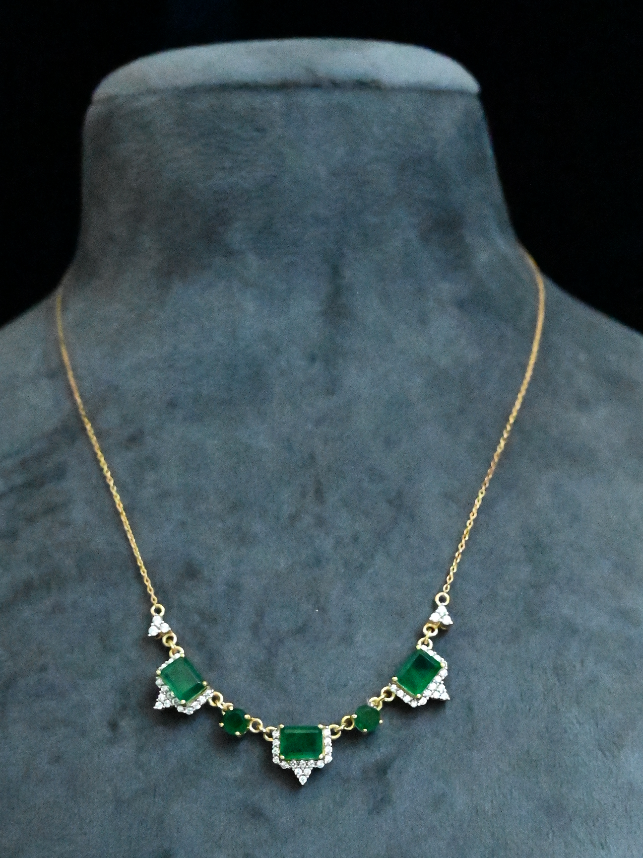 Emeralds Studded Gold Plated Sterling Silver Chain Necklace