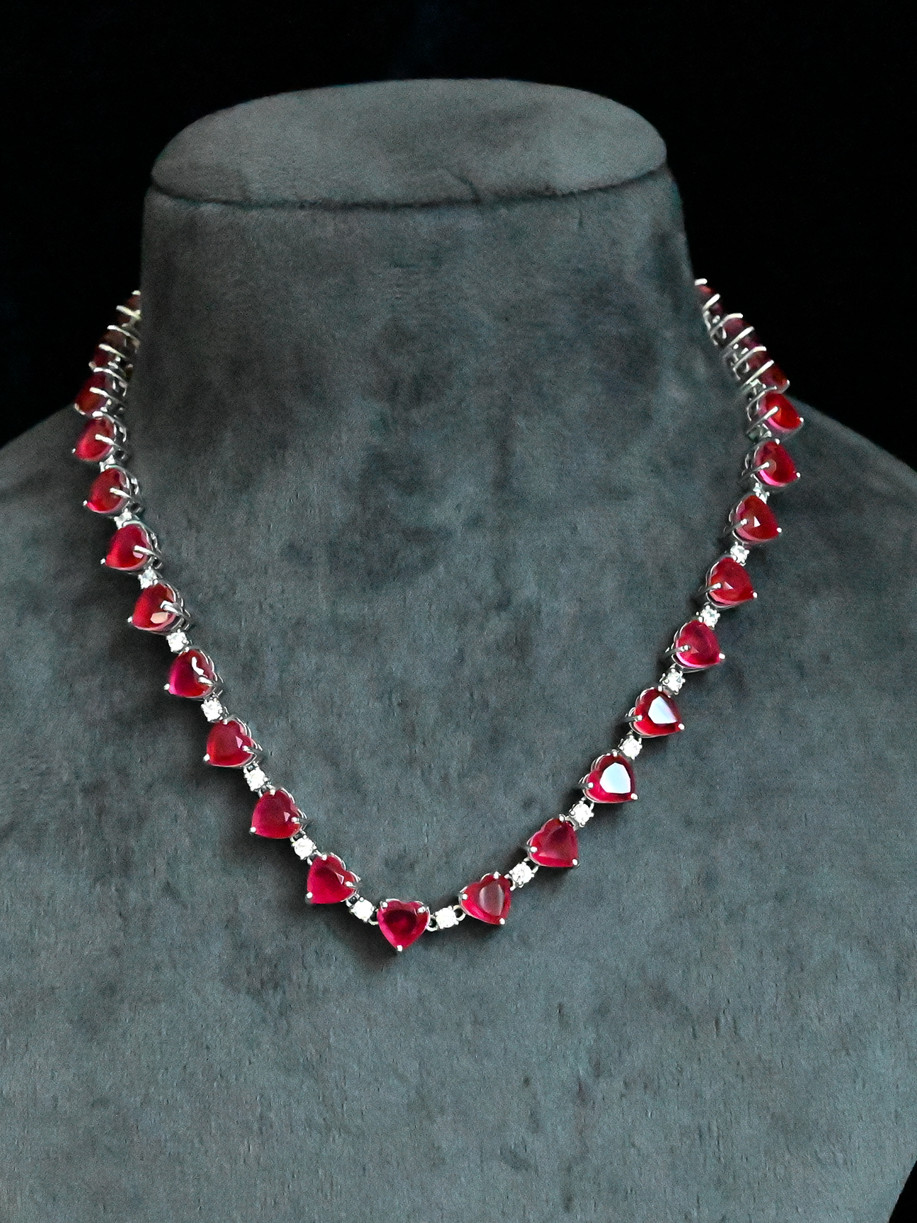 Red Heart Single Line Sterling Silver Necklace