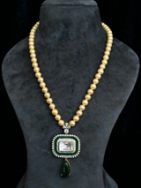 Kundan Polki and Green Enamel Gold Plated Sterling Silver Necklace