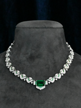 Designer Green Enamel and Emerald Sterling Silver Necklace