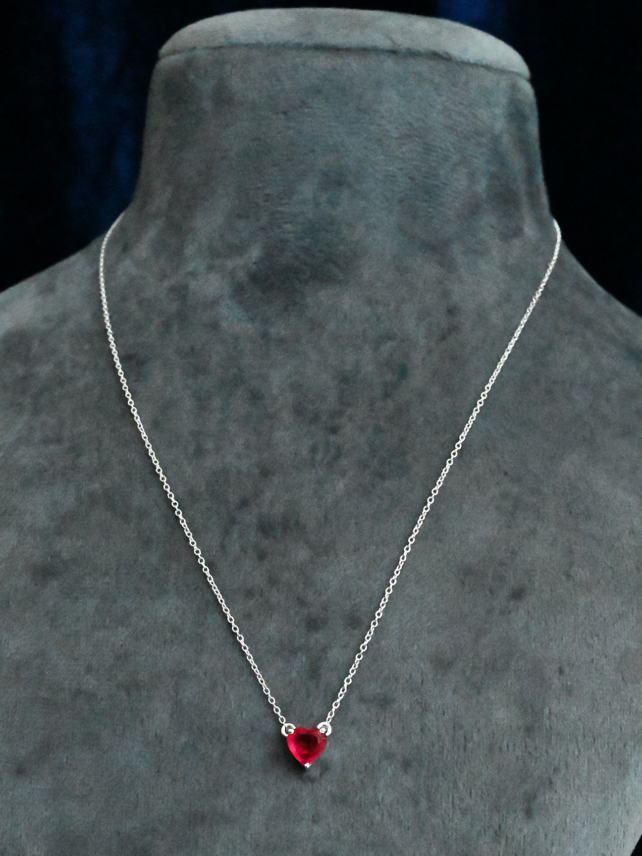 Classic Red Heart and Chain Sterling Silver Necklace