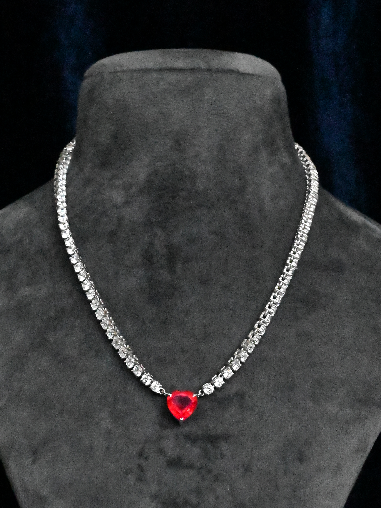 Single Line Necklace with Red Heart Sterling Silver Necklace