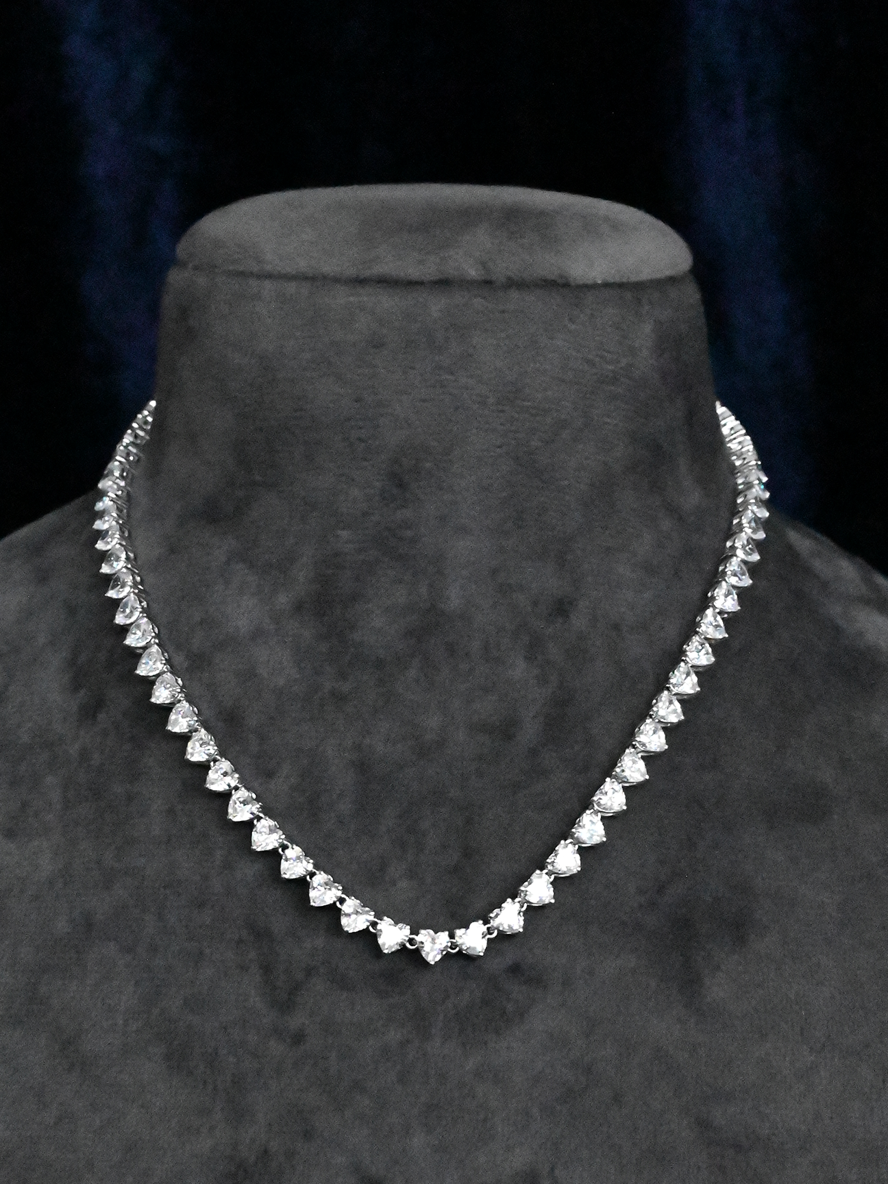 Single Line Heart Diamonds Sterling Silver Necklace