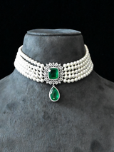 Classic Emerald Cushion and Pear Sterling Silver Necklace