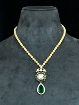 Floral Big Kundan Polki and Tear Drop Emerald Gold Plated Sterling Silver Necklace