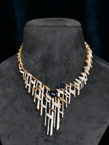 Designer Blue Sapphire Studded Two Tone Gold Plated Sterling Silver Necklace