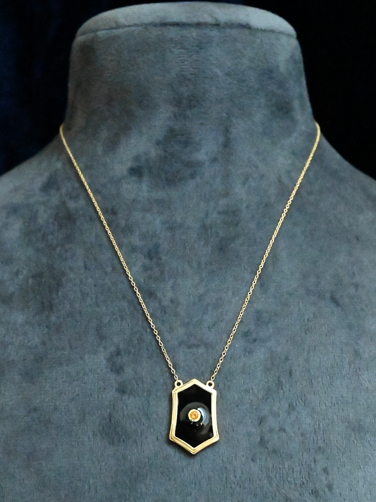 Western Designer Black Enamel Gold Plated Sterling Silver Chain Necklace