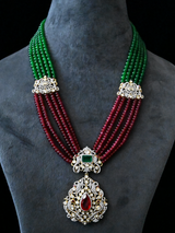 Ruby and Emerald With Kundan Polki Designer Two Tone Gold Plated Sterling Silver Necklace