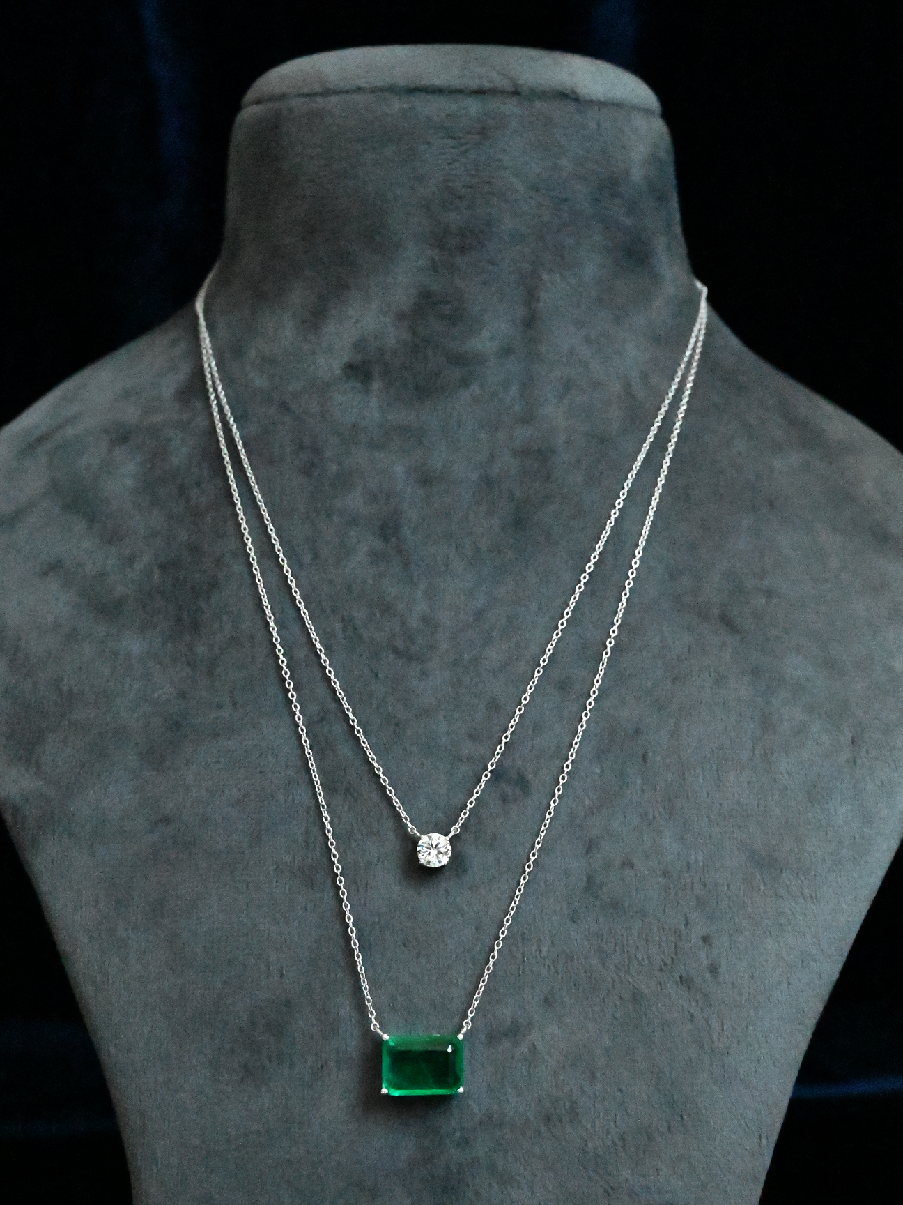 Bi Layer Emerald Sterling Silver Necklace