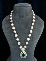 Fusion Kundan Polki and Emerald Ruby Gold Plated Sterling Silver Necklace