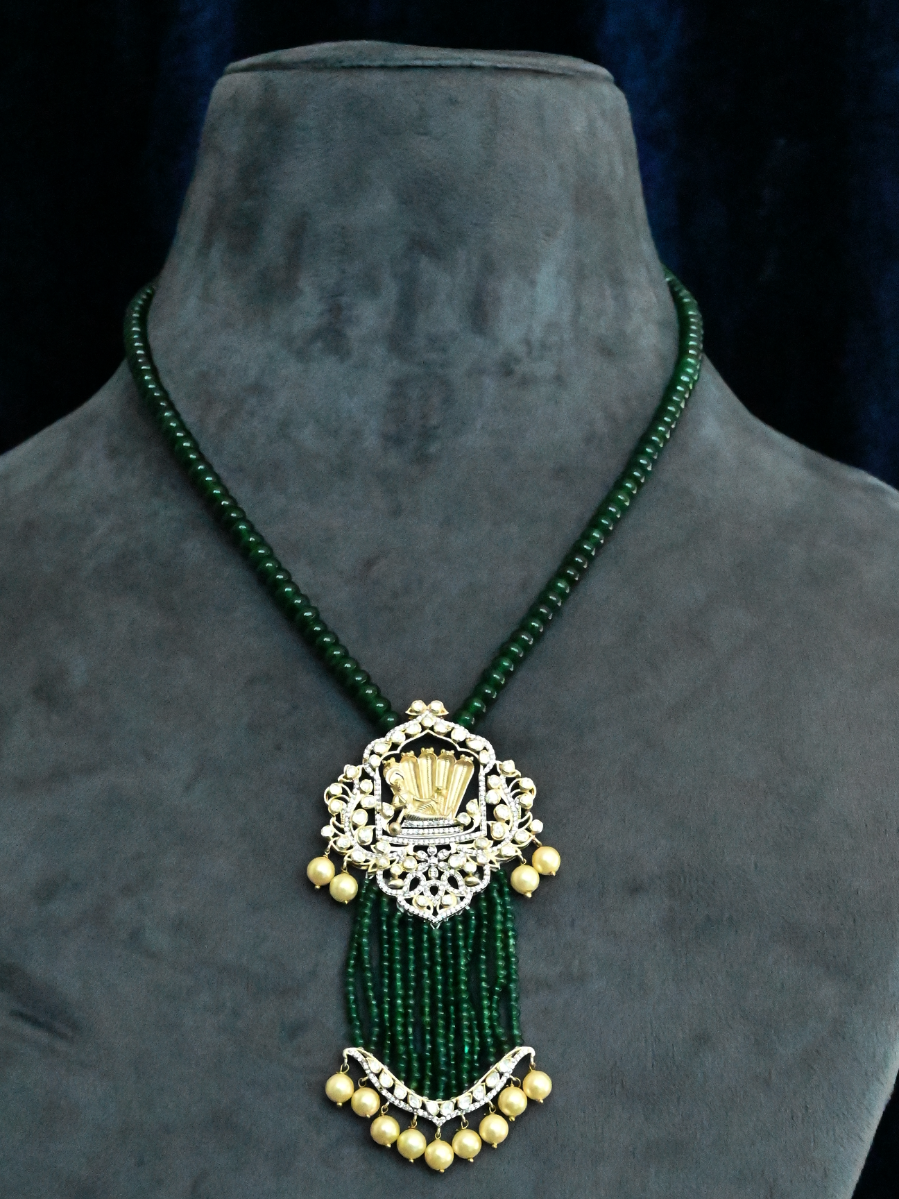 Lord Vishnu Design and Kundan Polki Gold Plated Sterling Silver Necklace