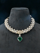 Traditional Kundan Polki and Fancy Emerald Gold Plated Sterling Silver Necklace