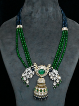 Peacock Design Emerald and Sapphire Two Tone Gold Plated Sterling Silver Necklace