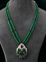 Floral Emerald Carving and Blue Sapphire Two Tone Gold Plated Sterling Silver Necklace