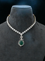 Fancy Emerald Carving and Kundan Polki Two Tone Gold Plated Sterling Silver Necklace