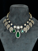 Emerald and Blue Sapphire Antique Gold Plated Sterling Silver Necklace