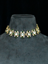 Classy Big Polki and Emerald Gold Plated Sterling Silver Necklace