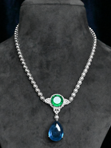 Emerald and Sapphire Sterling Silver Necklace