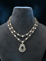 Floral Designer Blue Sapphire Gold Plated Sterling Silver Necklace