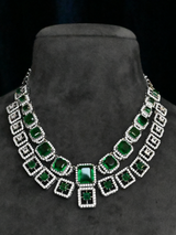 Geometric Designer Emerald Sterling Silver Necklace
