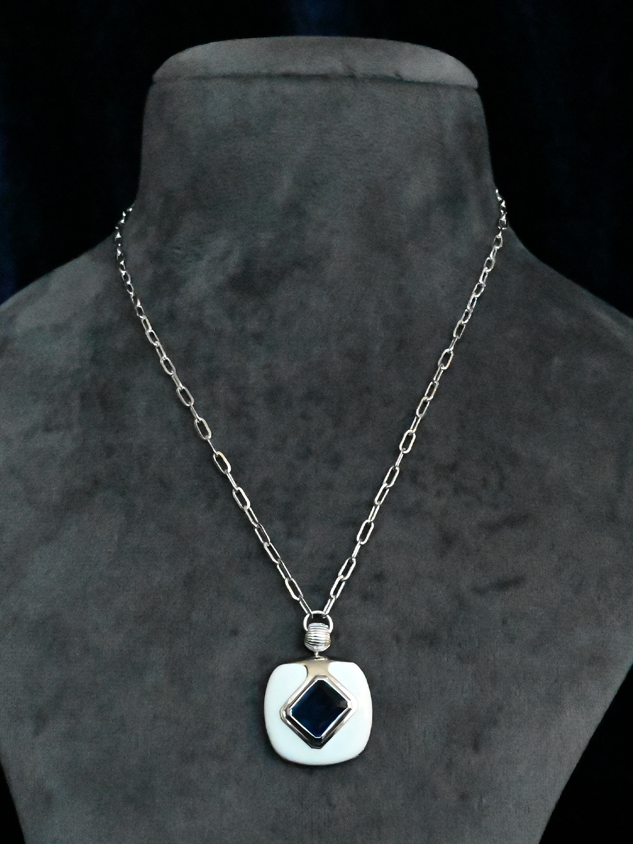 Perfume Bottle Inspired Emerald Studded Sterling Silver Necklace