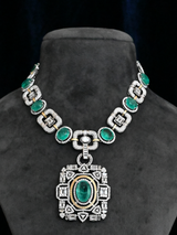 Designer Columbian Emerald Two Tone Gold Plated Sterling Silver Necklace