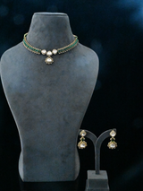 Emerald and Big Kundan Polki Gold Plated Sterling Silver Necklace Set