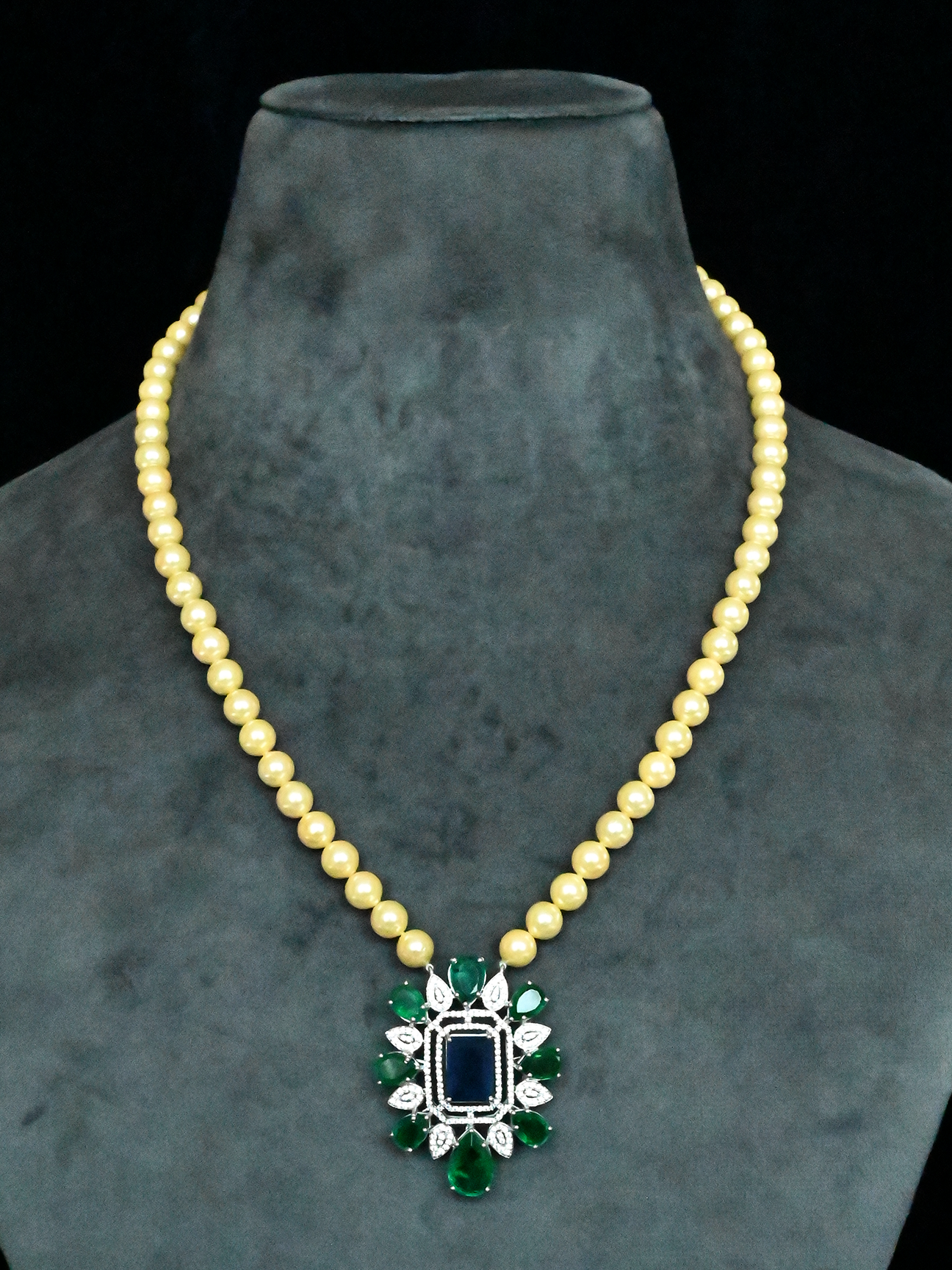 Emerald and Blue Sapphire Sterling Silver Necklace