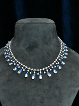 Heart Designer Dark Blue Enamel Sterling Silver Short Necklace