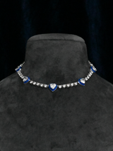 Heart Designer Dark Blue Enamel Sterling Silver Short Necklace
