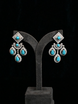 Turquoise and American Diamond Stone Studded Designer Silver Necklace Set