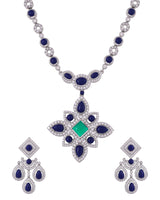 Designer Lapis Stone Silver Necklace Set