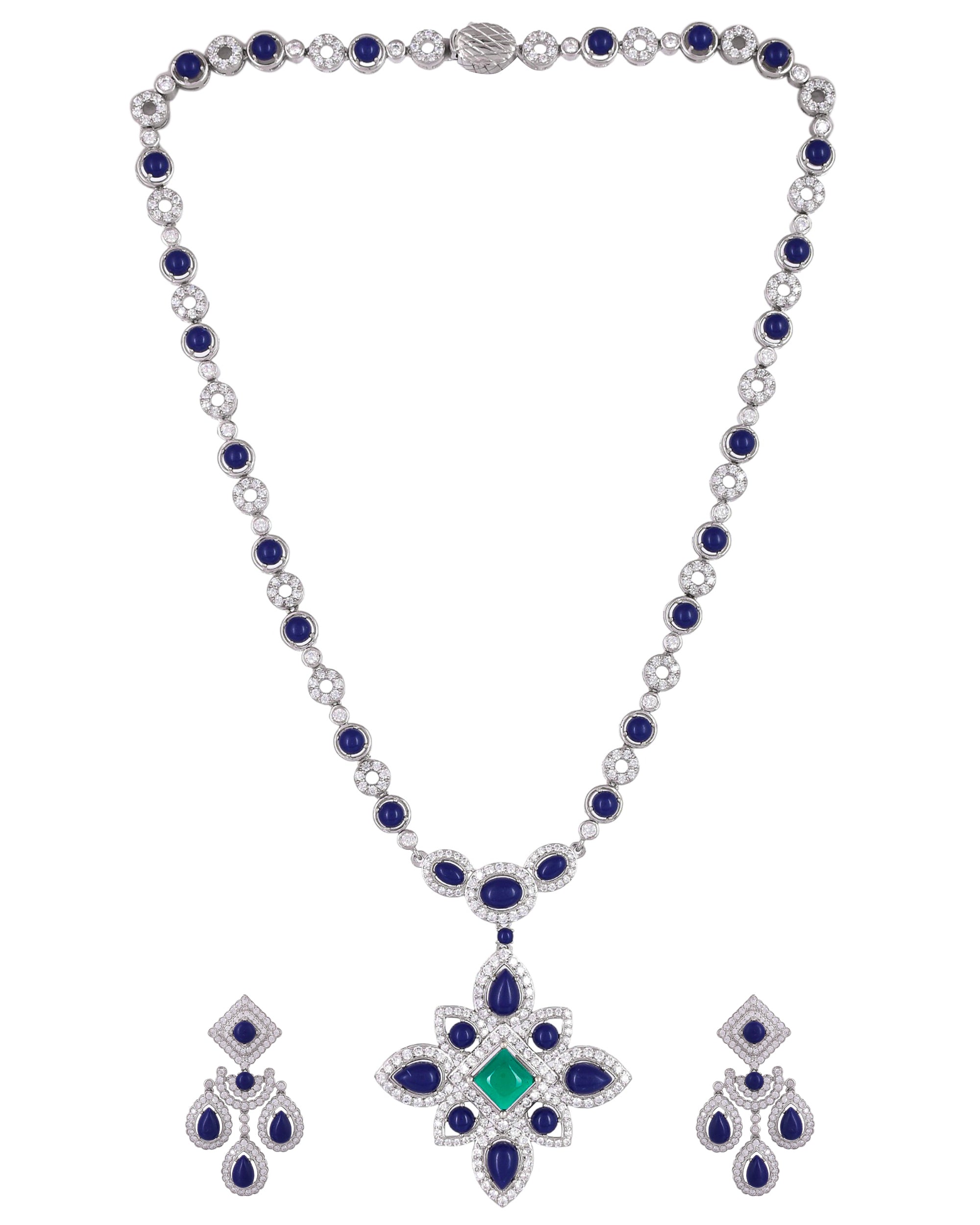 Designer Lapis Stone Silver Necklace Set