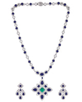 Designer Lapis Stone Silver Necklace Set