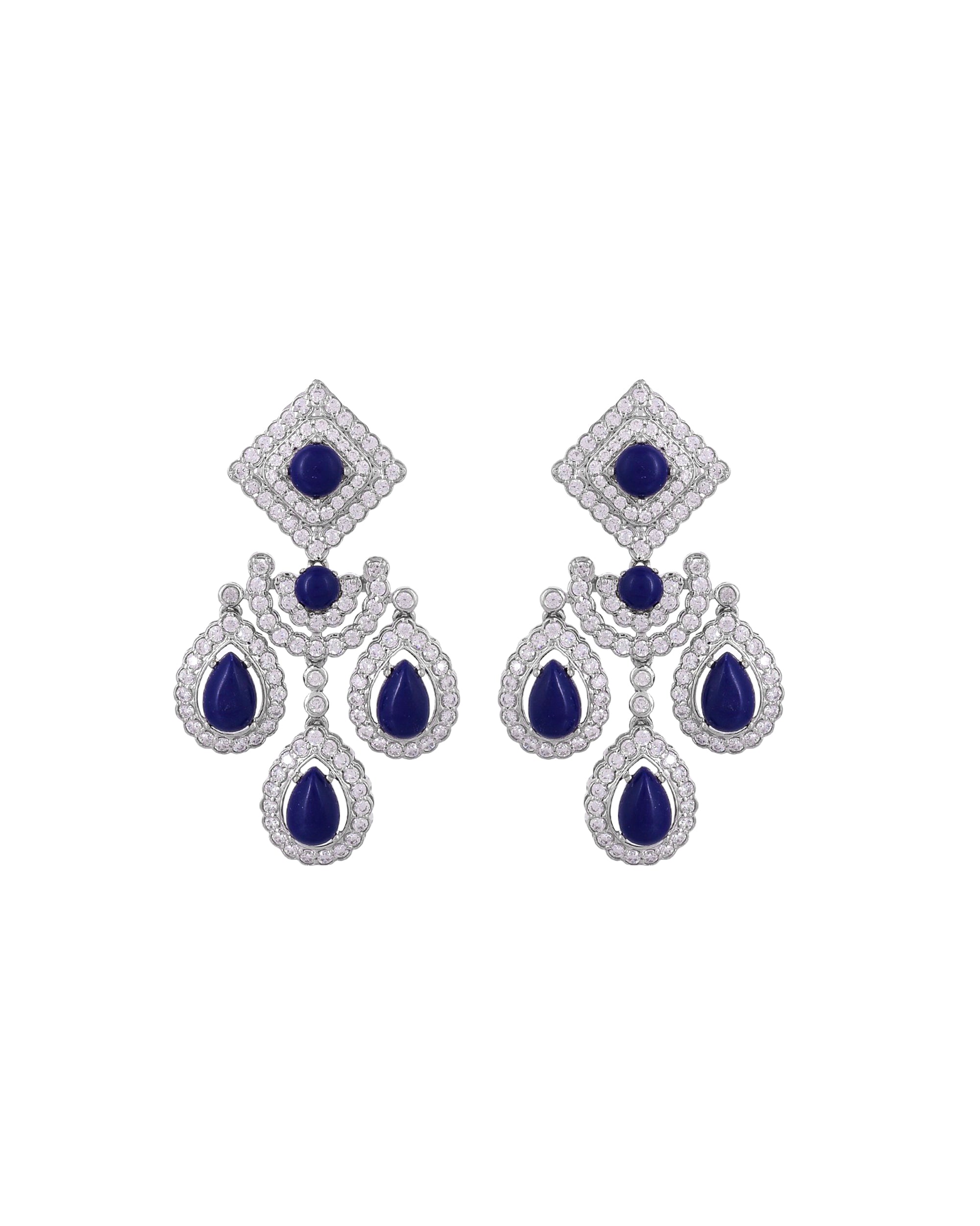 Designer Lapis Stone Silver Necklace Set