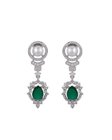 Designer Pearls and Emerald Green Gemstone Studded Silver Necklace Set