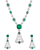 Designer Green Stone Studded Silver Necklace Set