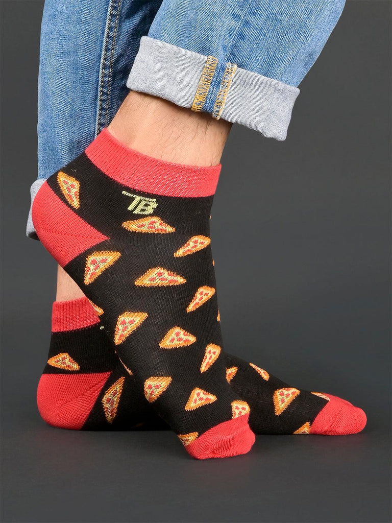 Pizza Printed Black Ankle-Length Unisex Pack of 1 Socks - Tistabene